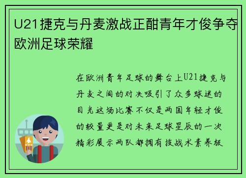 U21捷克与丹麦激战正酣青年才俊争夺欧洲足球荣耀